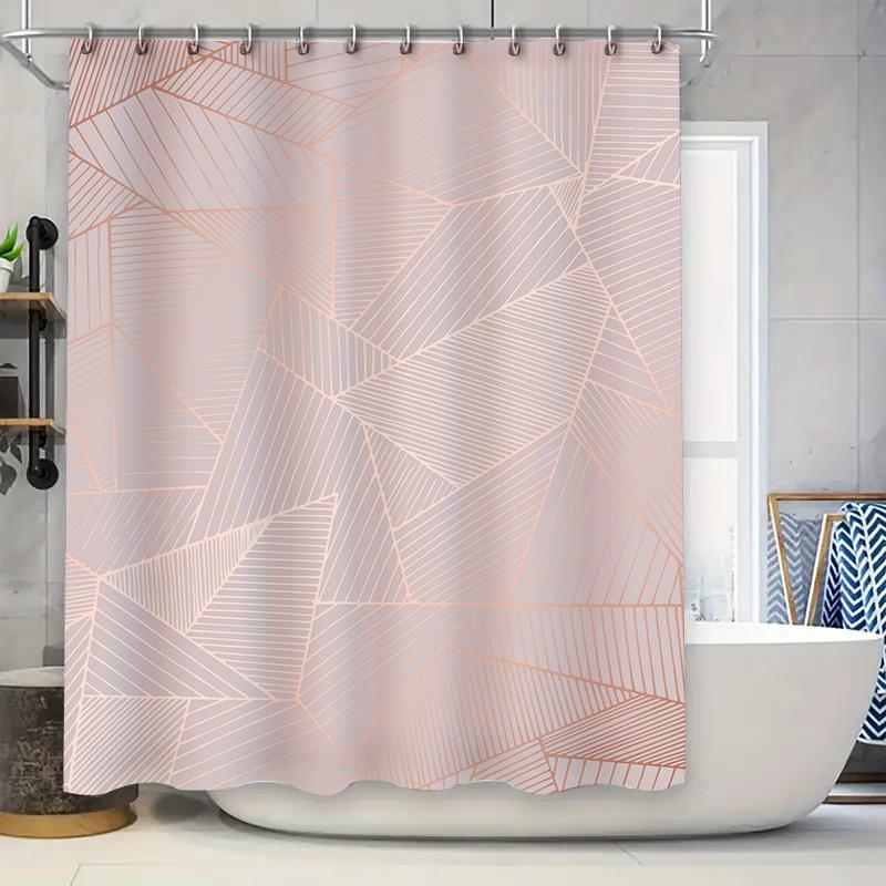 

Modern Geometric Shower Curtain With Rustic Pink Light Gray Stripes Decorative Bathtub Liner For Bathroom Made In China (Length: W60H190(CM)-1 Pcs