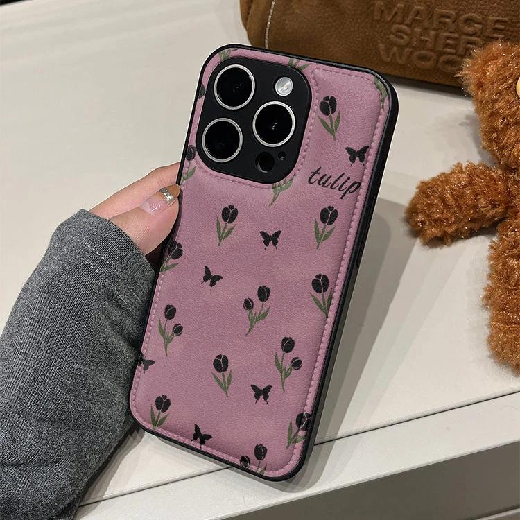 Ins Black Butterfly Tulip for Apple 17Promax Mobile Phone Case IP16 Candy Air Cushion 15plus/14