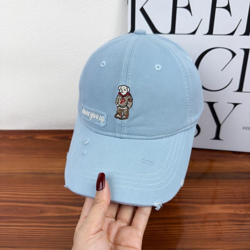 Bear Embroidered Baseball Cap Female Spring and Autumn Korean Casual Versatile Wide Brim Big Face Small Soft Top Cap Male