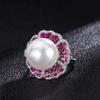 Jewelry Inlaid With White Beads, Light Stamens, Women'S Ring, Pendant Set, Beads 16Mm.