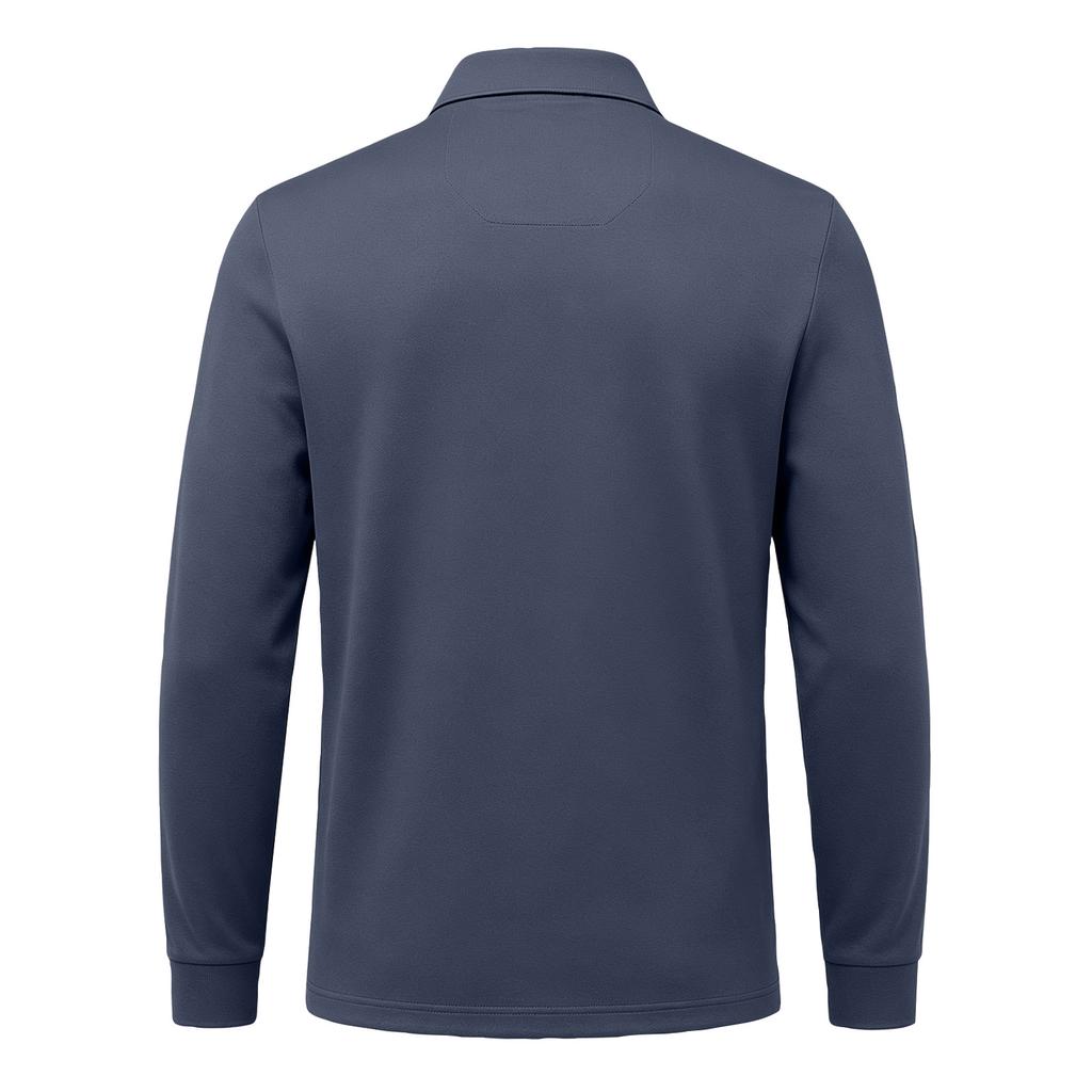 Men's Casual Loose Fit Long Sleeve Polo Shirt Button Down Collar Pocket Design Textured Upper Front Panel Comfortable Fabric