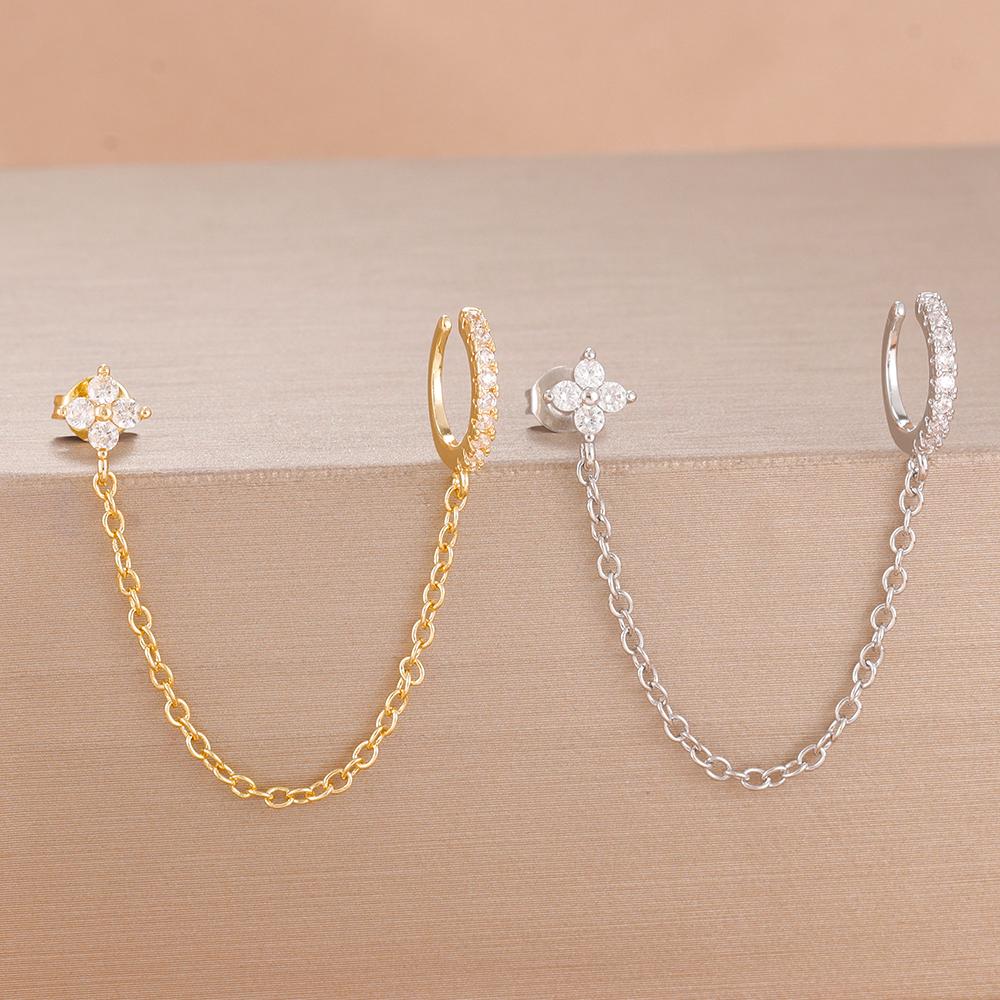 Simple Stainless Steel Gold Color Chain Tassel Dangle Earring Stainless Steel Ear Stud Ear Clip Hypoallergenic Women's Jewelry