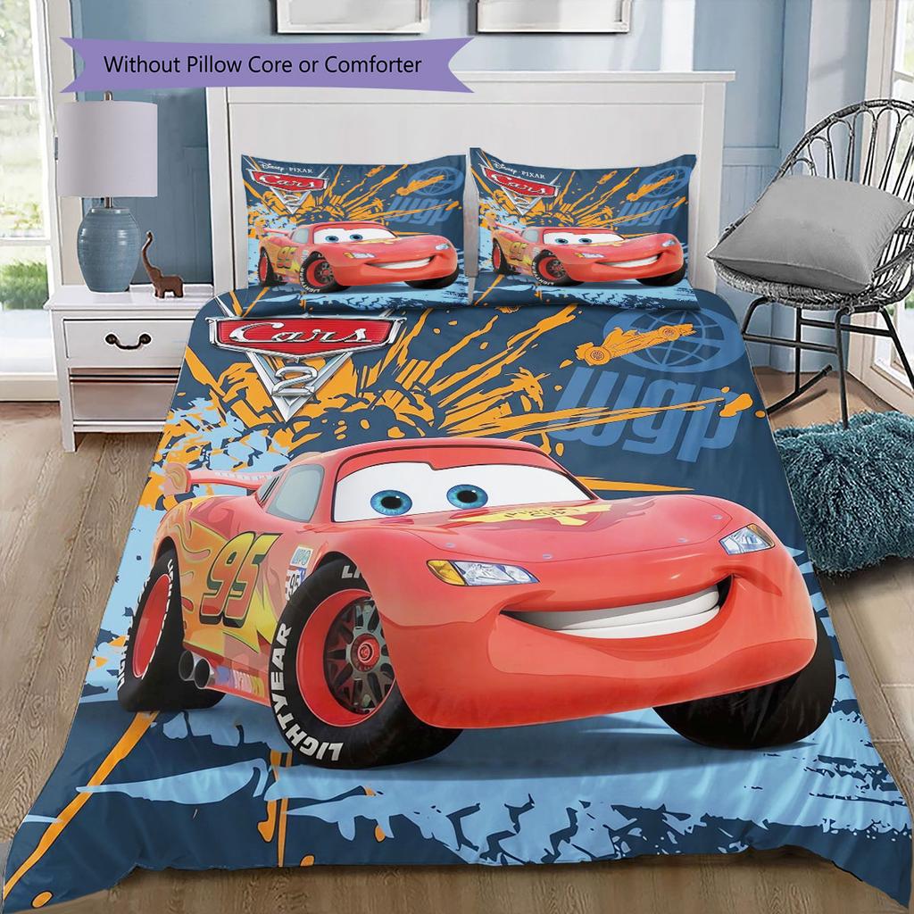 Lightning McQueen Cars 3Pcs Bedding Set for Kids, Soft Microfiber Bed Set for Boys Bedroom, Cartoon Movie Home Decor