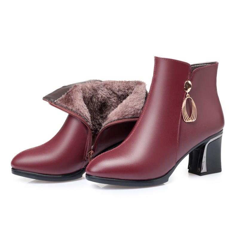 

Модная женская зимняя обувь AIYUQI Женские зимние ботинки Остроносые Натуральная кожа На высоком каблуке Женские ботильоны Большой размер 41 42 43 43