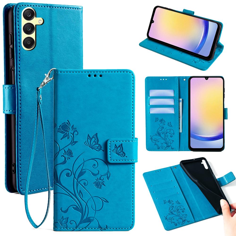 Für Samsung Galaxy A25 5G (Global) (161,0 x 76,5 x 8,3 mm) Hülle Schmetterling Blume PU Leder Handy Folio Cover