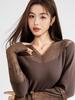 Damen Semi-High Neck Spitze Mesh Langarm Fleece Oberteil für Herbst/Winter