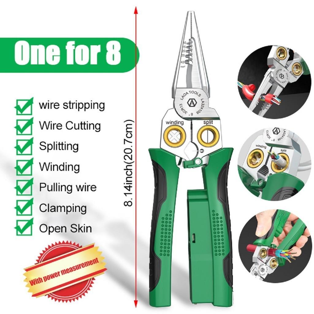 8-in-1 Stainless Steel Wire Stripping Needle Nose Pliers Multi-function Electrician Pliers with Electrical Measurement Hand Tools