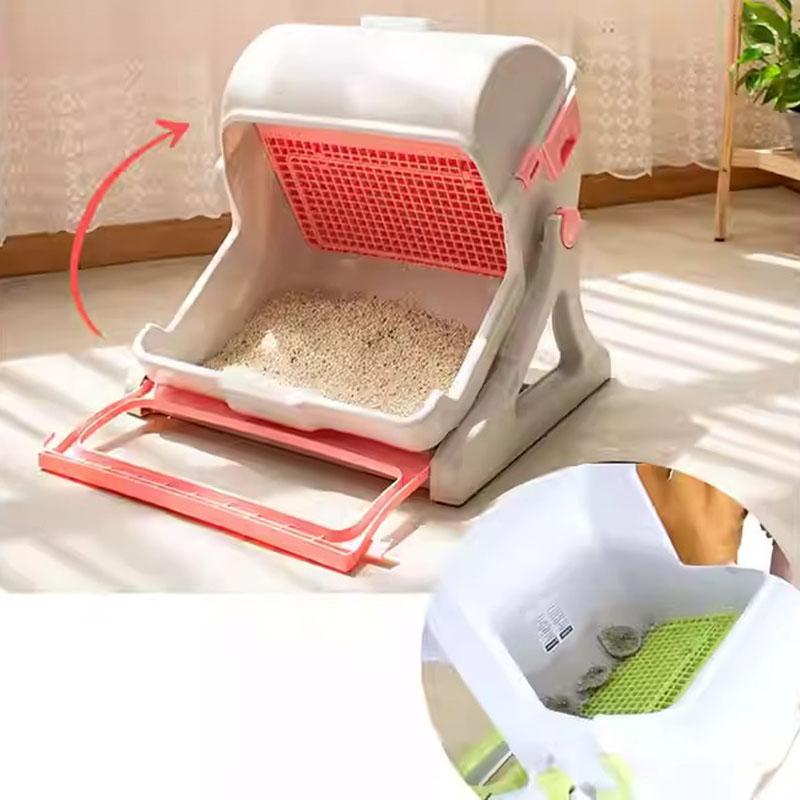 Cat Toilet Extra Large Semi-automatic Litter Box for Cat Pet Toilet Semi-closed Cat Litter Box Cleaning Portable Pet Supplies