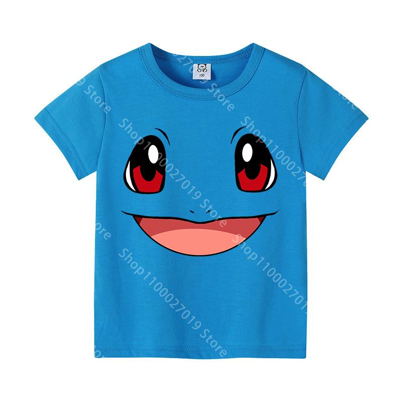 Different Colors Cartoon Face T Shirt Cute for Boys Girls Pokemons Pikachus Summer Cotton Clothes Tops