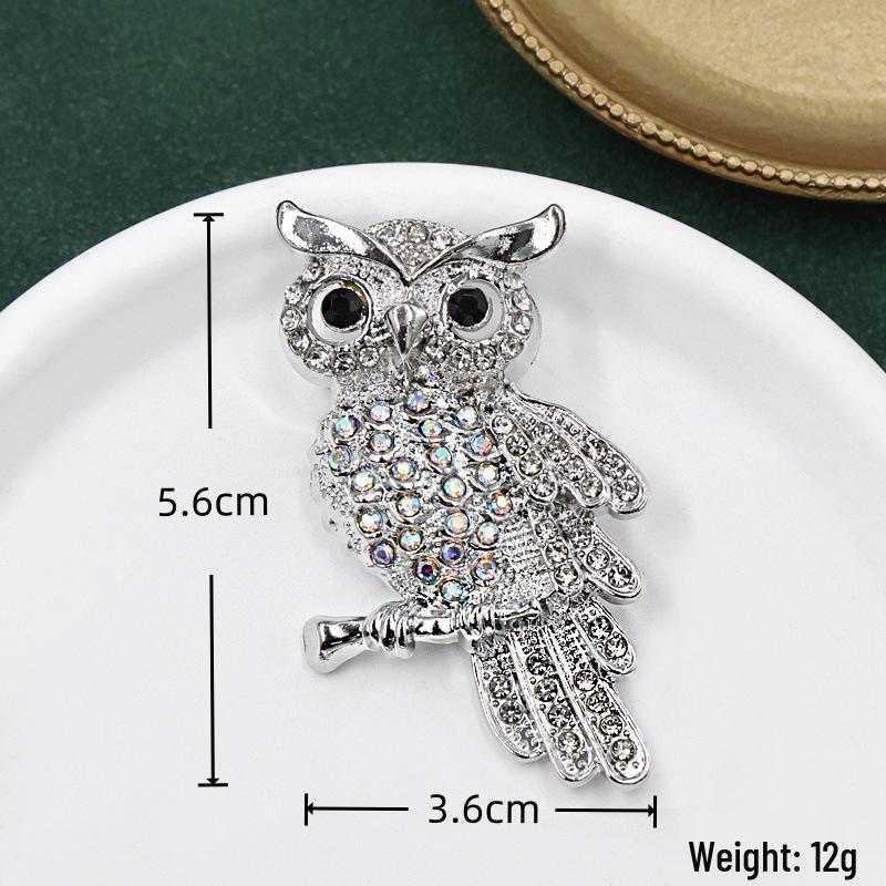 European Retro Rhinestone Owl Brooch - Animal Shaped Lapel Pin for Fashionable Suit Accessory