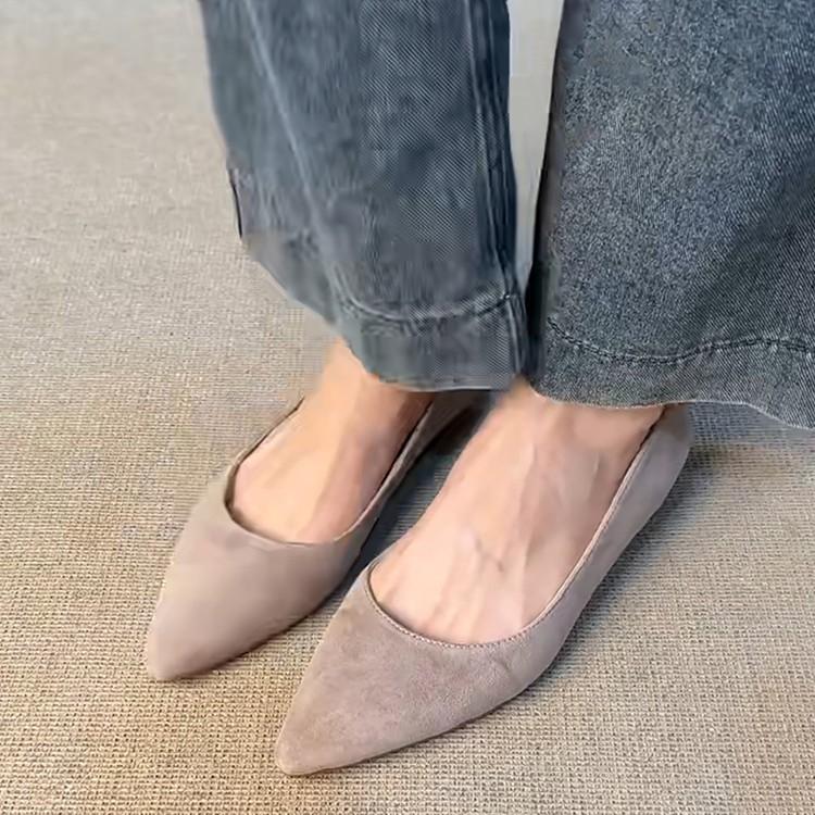 Sheepskin Version~ Leather Suede One-pedal Shallow Mouth Pointed Single Shoes Women's Fashion Retro Inner Height-increasing Commuter Work Shoes