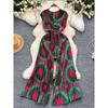 Holiday Ins Wear Women's Fashion Fancy Sleeveless V-neck Lace Up Waist Trimming Printing Loose Wide Leg Pleated Jumpsuit
