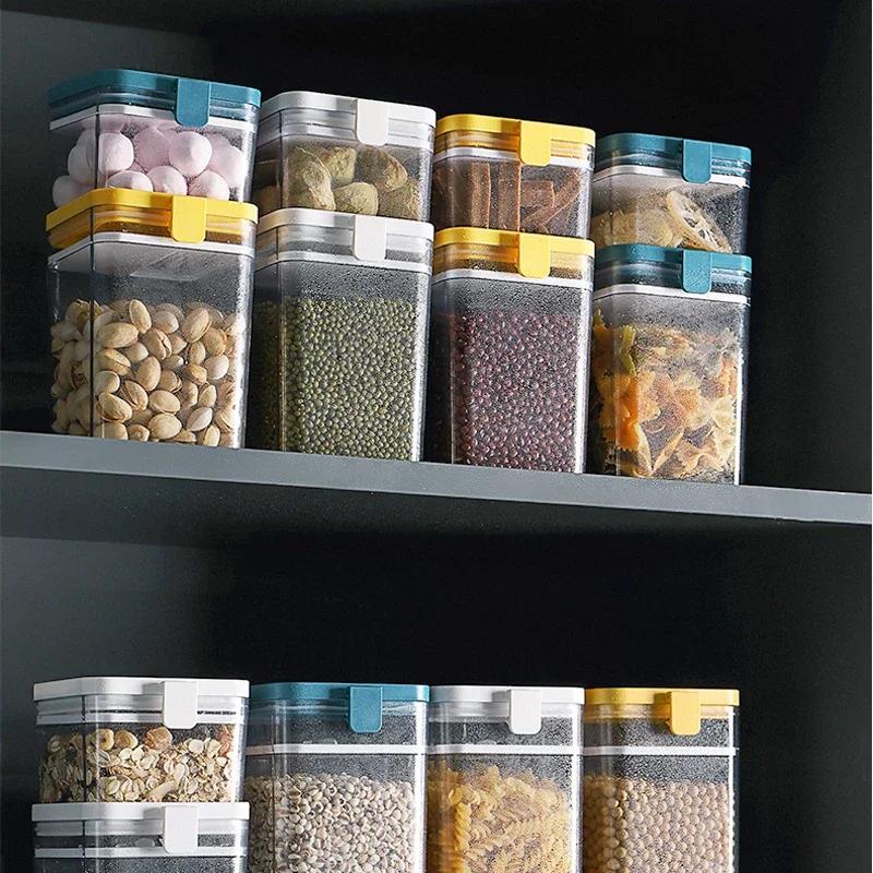 Transparent Sealed Plastic Food Storage Container for Kitchen Refrigerator, 500/1000/1600ML Noodle Box, Multigrain Storage Tank