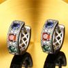Cute Female Rainbow Zircon Stone Hoop Earrings Vintage Fashion Silver Color Wedding  For Women