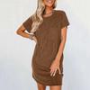 Women's Casual Fashion Color Strip Short-sleeve Pocket Dress