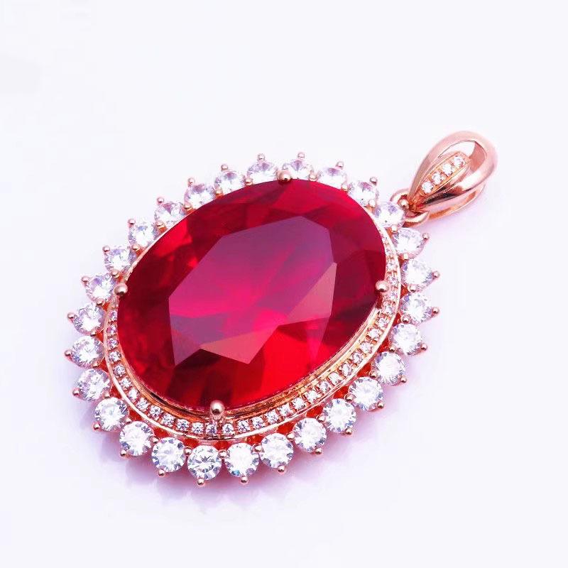 Purple Gold Plated Rose Gold Colored Gold Egg Surface Round Pendant Fashionable Princess Diana Red Stone Pendant