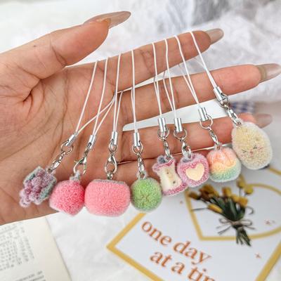 Cartoon Mini Fruit Pendant Cute Flocking Luminous Small Animal Combination Keychain Accessories Mobile Phone Chain Bag