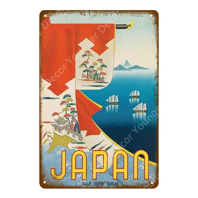 Japan Travel Poster Japanese Ukiyoe Metal Tin Signs Retro Old Style Wall Art Painting Plaque Home Bar Room Decor Vintage Plate