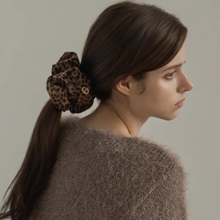 & COUTURE LEOPARD CORDUROY HAIR SCRUNCHIE