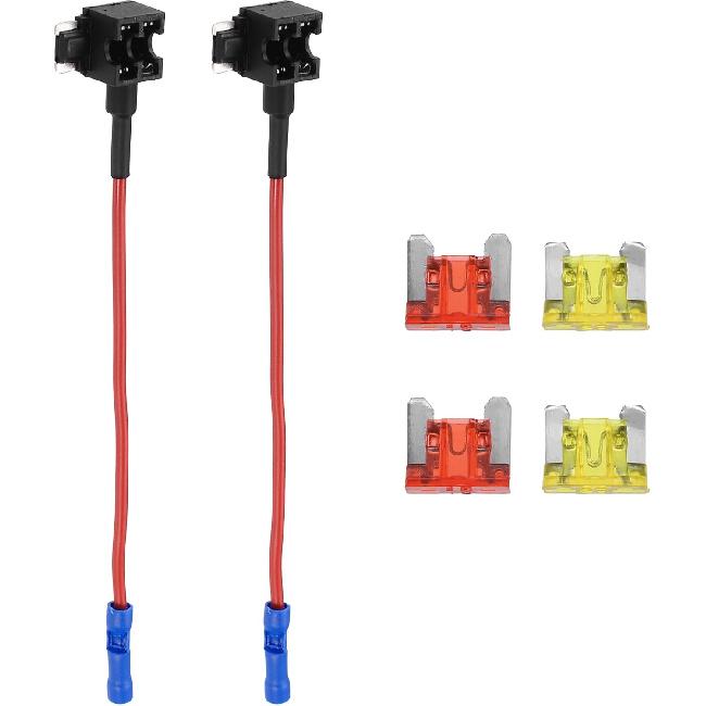 Motoforti Universal Add a Circuit 12V Low Profile Mini Fuse Tap Holder Adapter with 2pcs 10A 20A APS Blade Type Fuse, Plastic, Blue, 1 Set