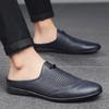 Fashion Summer Men's Shoes Black Leather Business Mules Casual Shoes Fashion Slip On Men Loafers Half Slippers Sapato Masculino Mocassin