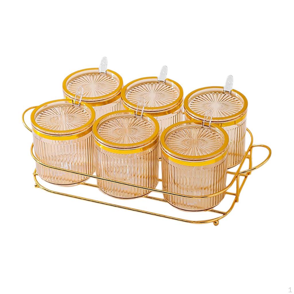 Condiment Jar Container with Holder Integrated Design Multifunction Spice Lids Spoon and for