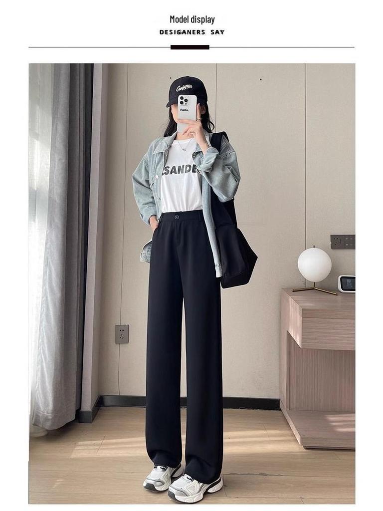 Schwarze High-Waist Straight-Leg Hosen für Damen, Slim Fit, für Frühling/Sommer 2026