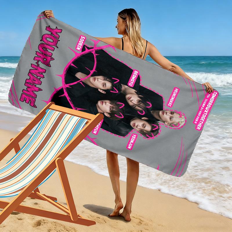 Name Custom TXT Print Beach Towel, Large Soft Quick Dry Towel for Beach Camping Swimming