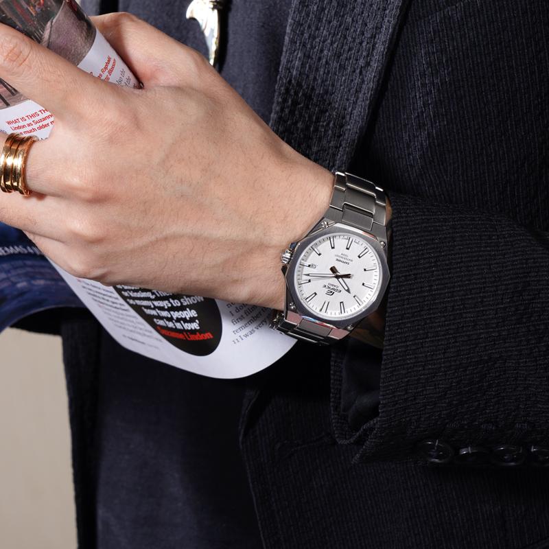Casio Edifice Series Thin Three-Hand Quartz Movement Stainless Steel Strap Watch Men watches White EFR-S108YD-7A