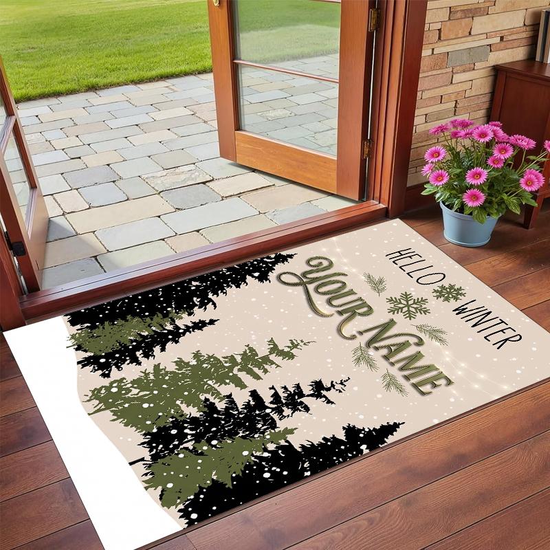 Christmas Custom Name Printed Square Area Rug Soft Non Slip Floor Carpet For Bedroom Holiday Gift