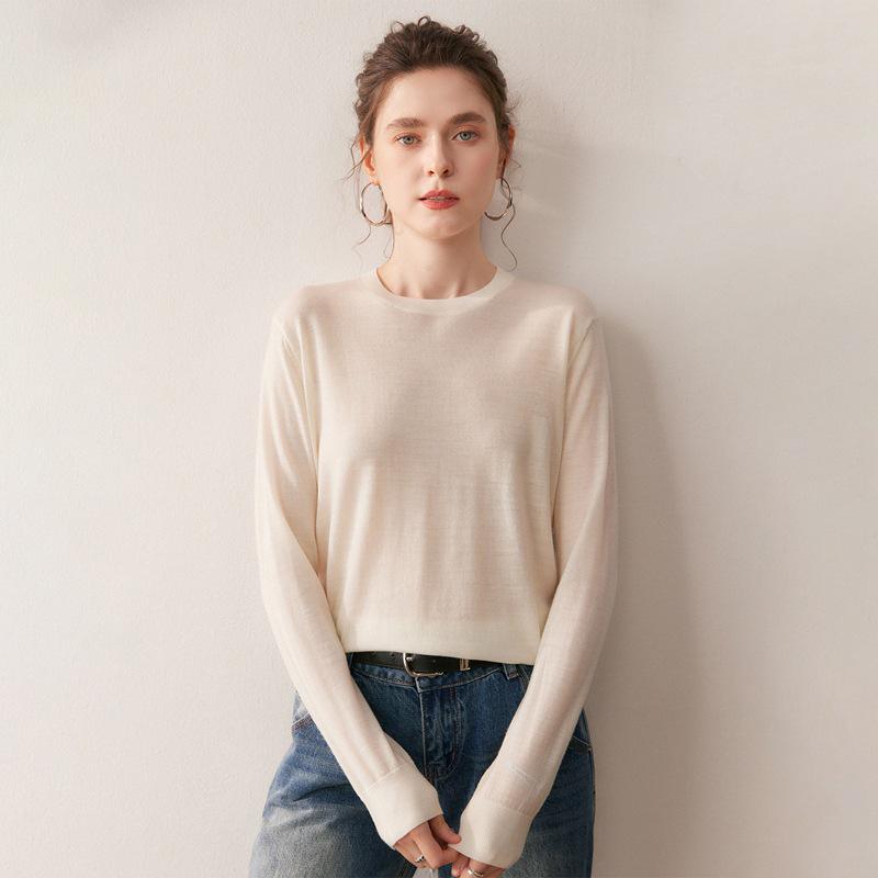 Women's Pure Wool Hollow Knit Sweater - Round Neck Pullover