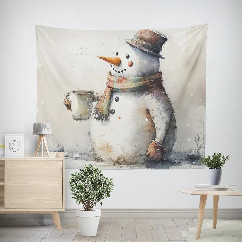 Christmas New Year Pink Snowman Pattern Living Room Bedroom Decorative Tapestry
