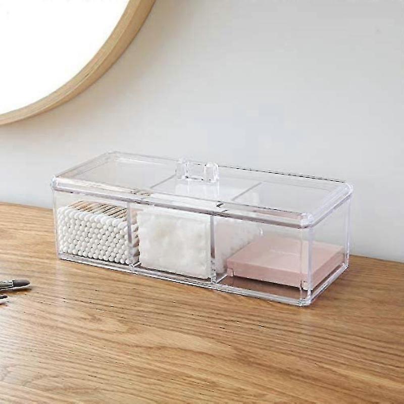 Rectangle Cotton Ball And Swab Holder Organizer With Lid, Dustproof,waterproof,clear Acrylic 3 Compartment Cotton Pad Container For Cotton Swabs, Q-ti