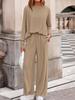 Autumn Trendy Two-Piece Casual Long Sleeve Ribbed Knit Wide Leg Pants Set Women's Fall Fashion