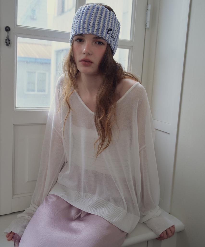 CITTA Sheer Deep V-Neck Knit_Ctk272(Ivory)