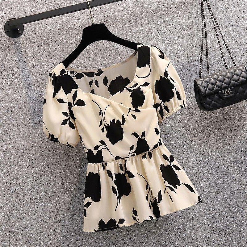Women's Summer Short Sleeved Shirt+Micro Flared Pants Two-piece Korean Chic Blouse Black Trousers Suit