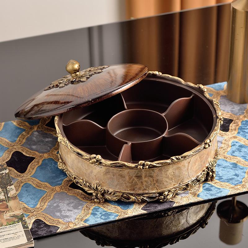 European Resin Storage Box with Lid, Luxury, Retro, Living Room, Candy Plate, Dried Fruit, Snacks, Round Ornaments