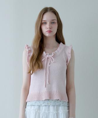 Pink Pineapple Sweet Frill Knit Vest_Pink