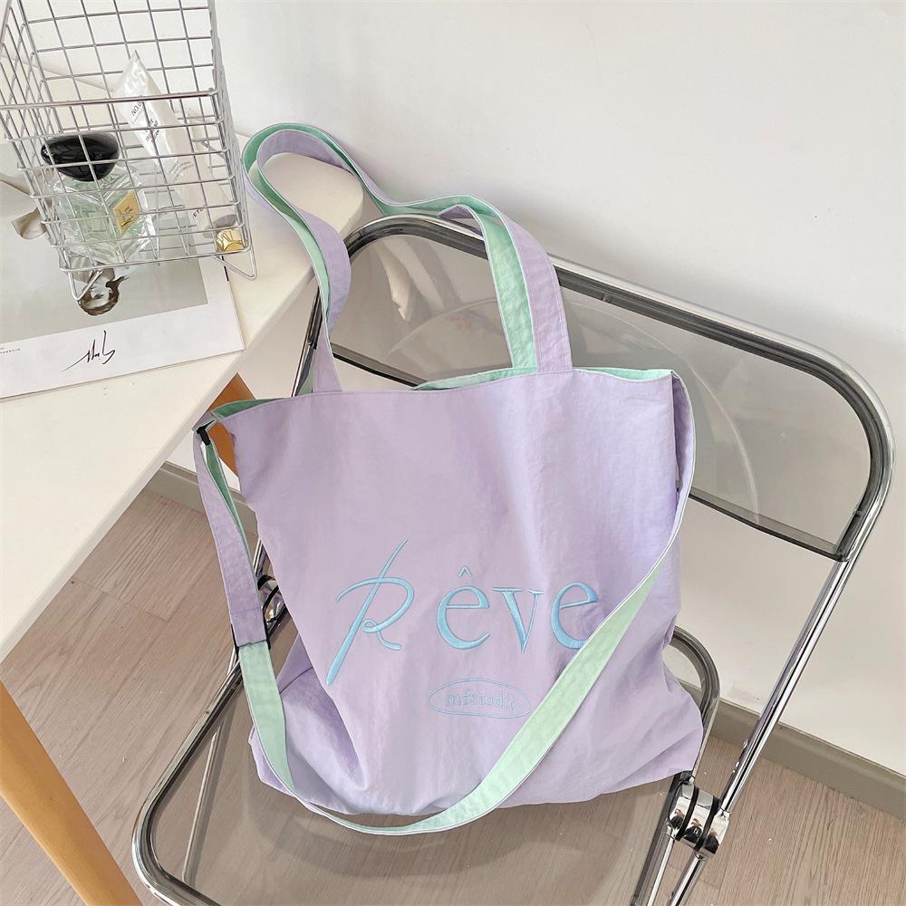 

Summer Cream Wind Canvas Bag Women s New Large Capacity Tote Bag Embroidery Versatile Shoulder светло-фиолетовый