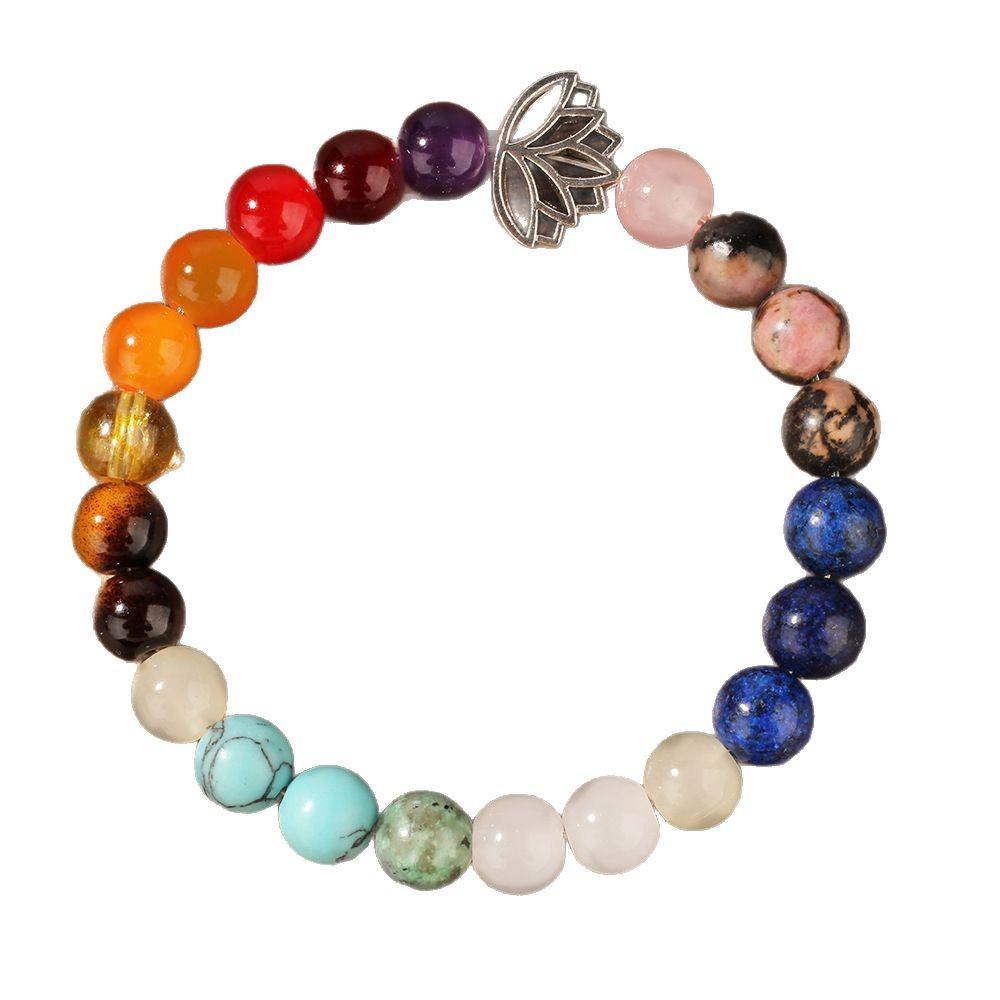 Festive Gifts Chakra Stone Beaded Bracelet With Lotus Charm Spiritual Fashion Jewelry For Men And Women Daily Wear Simple Versatile Accessory