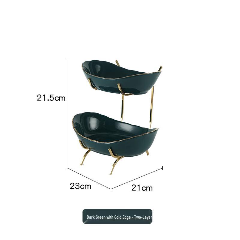 DX Light Luxury Two-Tier Ceramic & Iron Fruit Basket