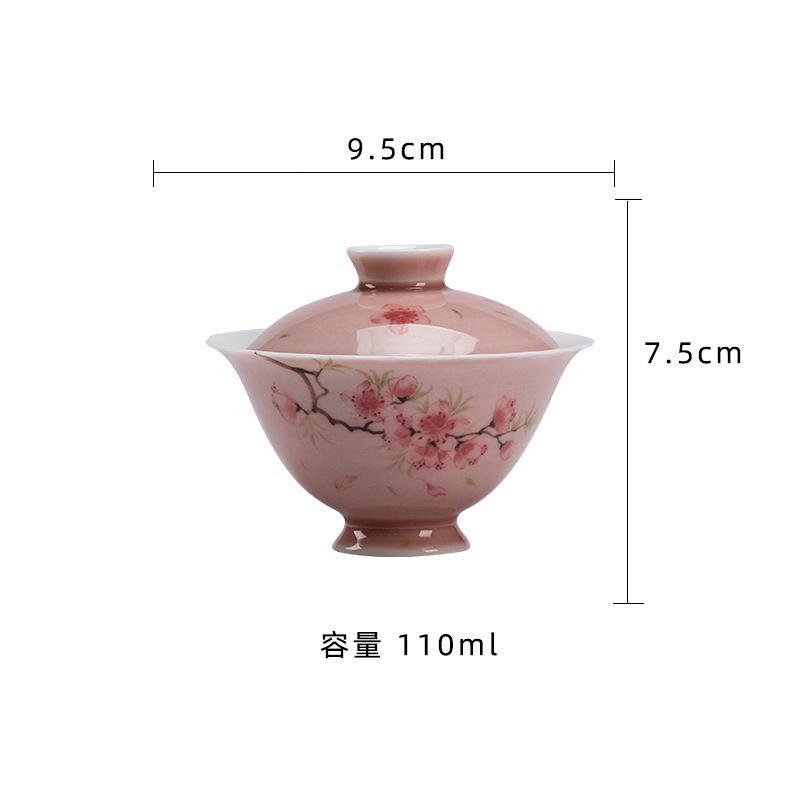 

110ml Hand-painted Peach Blossom Gaiwan Aesthetic Tea Tureen Tea Bowl With Lid Kit Tea Maker Cover Bowl Teaware Supplies Gift