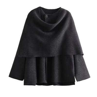 Women's Scarf Collar Long Sleeve Coat Regular Fit Solid Asymmetric Knit Short Outerwear Cardigan