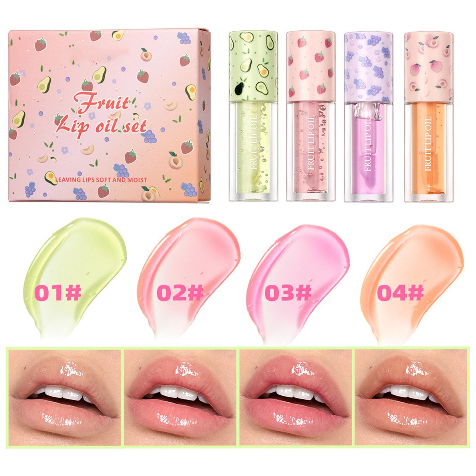 

4Pcs Pack Fruit-Flavored Lip Oil Gift Box – Moisturizing Mirror Gloss for Lip Makeup, Shine Enhancement & Repair One Size