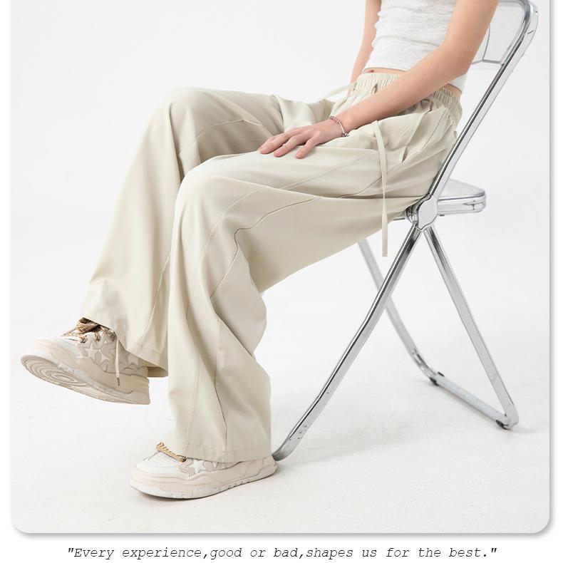 Men's Spring Summer Lightweight Cool Feeling Ice Silk Trousers Loose Casual All Match Solid Drawstring Straight Leg Long Pants