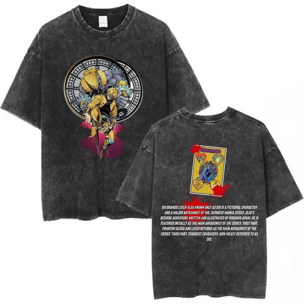 Anime JoJo's Bizarre Adventure Dio Print Tshirt Men Short Sleeve Clothing Washed Cotton Tee Retro Manga T Shirt Harajuku T-shirt Female Male Tee Shirt