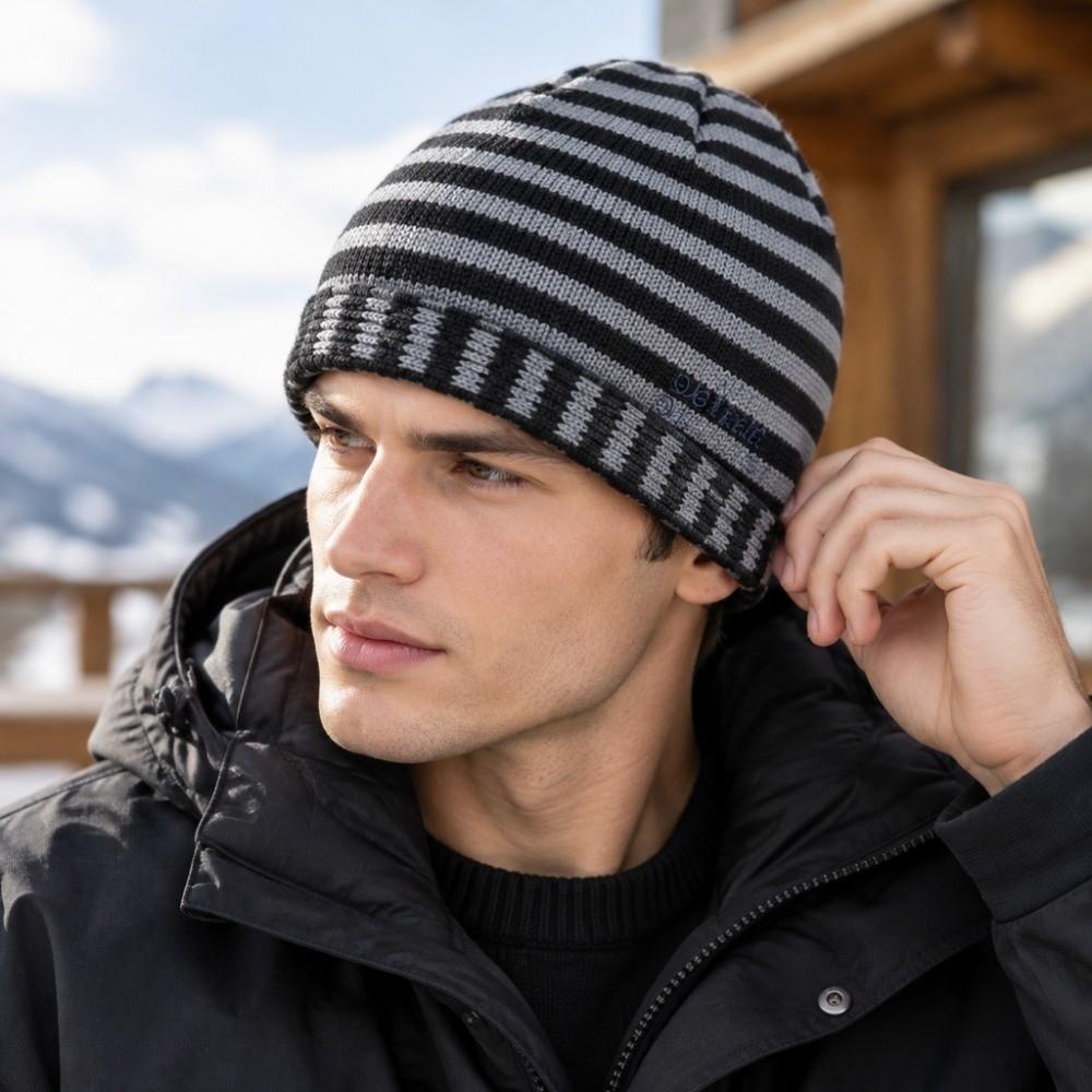 Soft Warm Striped Knit Beanie Cold Proof Slouchy Knitted Hat Autumn Winter Skullcap Men Women