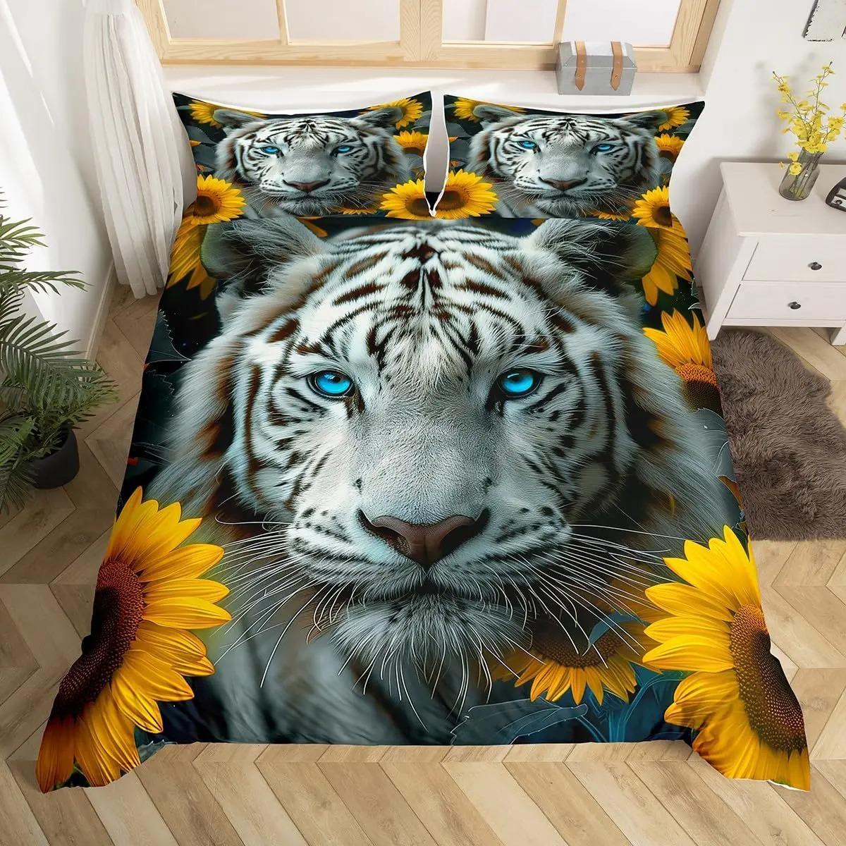 

Comforter Tiger Bedding Set King Queen Wild Animal Comforter Wildlife Modern Art For Boys Girls Bedroom Decor Comforter (quilt)-EU Single(135*200cm)3pcs