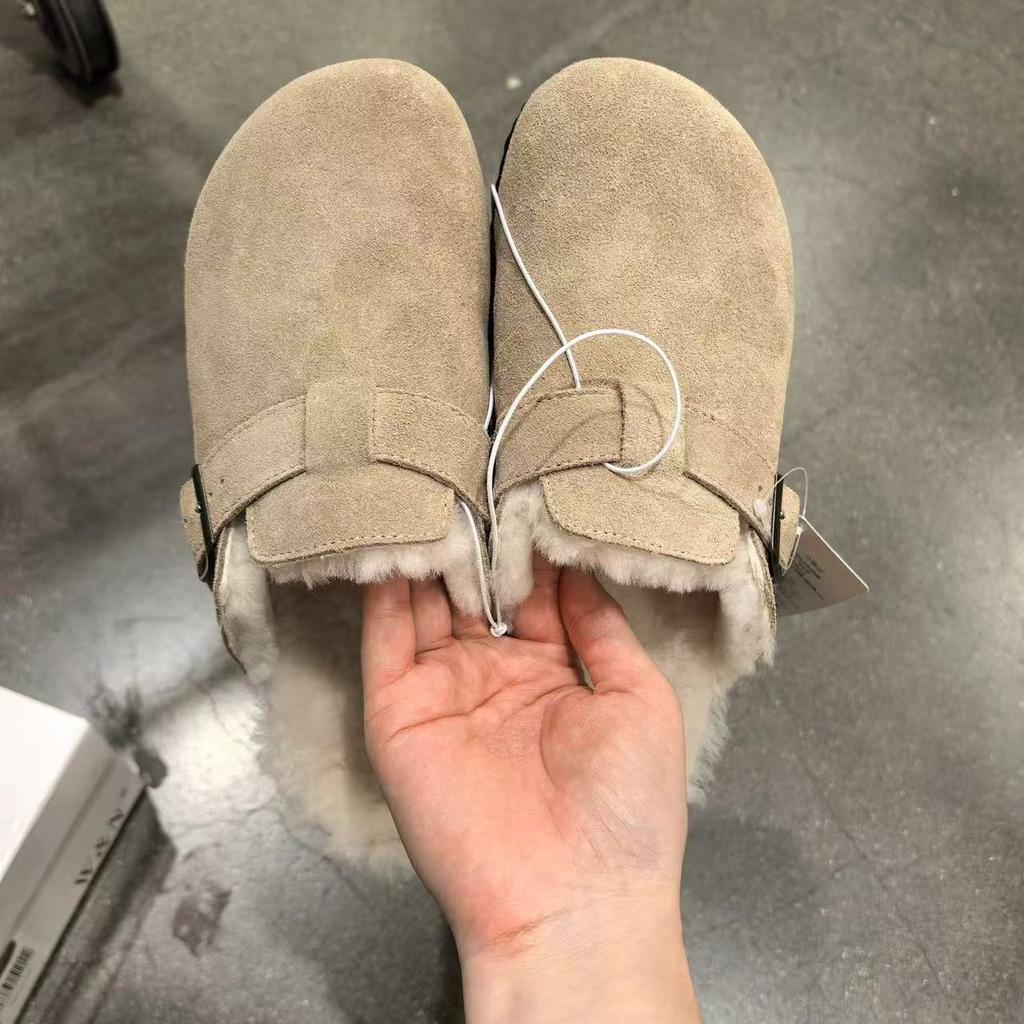 Fashion Comwarm Fur Lined Clogs for Women Men Winter Fuzzy Cork Slippers Fur Cork Mules Short Plush House Cork Shoes Winter Zuecos Mujer