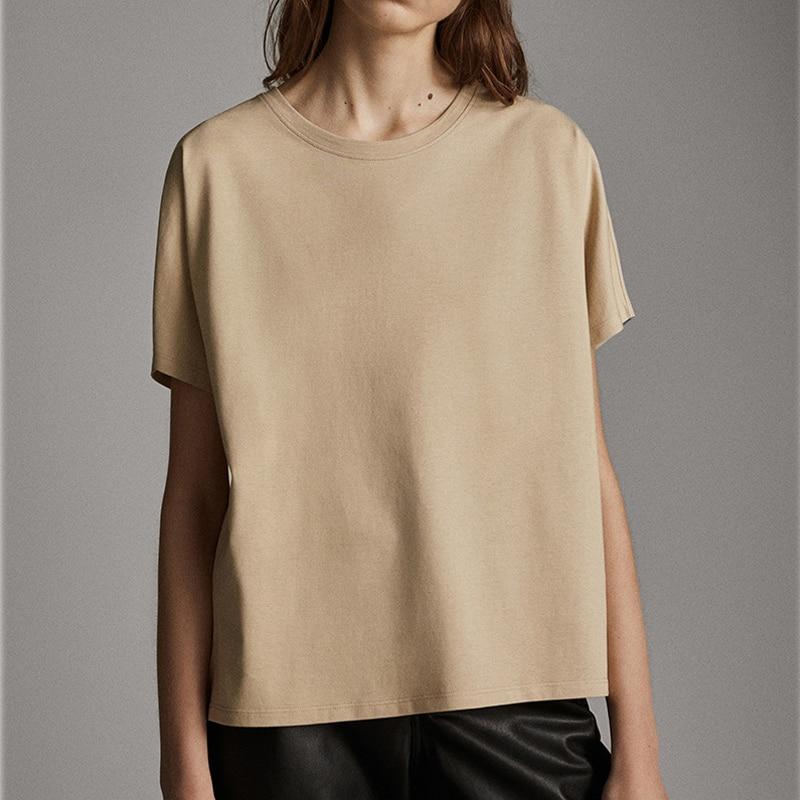 Tops d'été couleur unie Vêtements pour femmes Col O T-shirt simple Femme Manches courtes Coton T-shirt décontracté